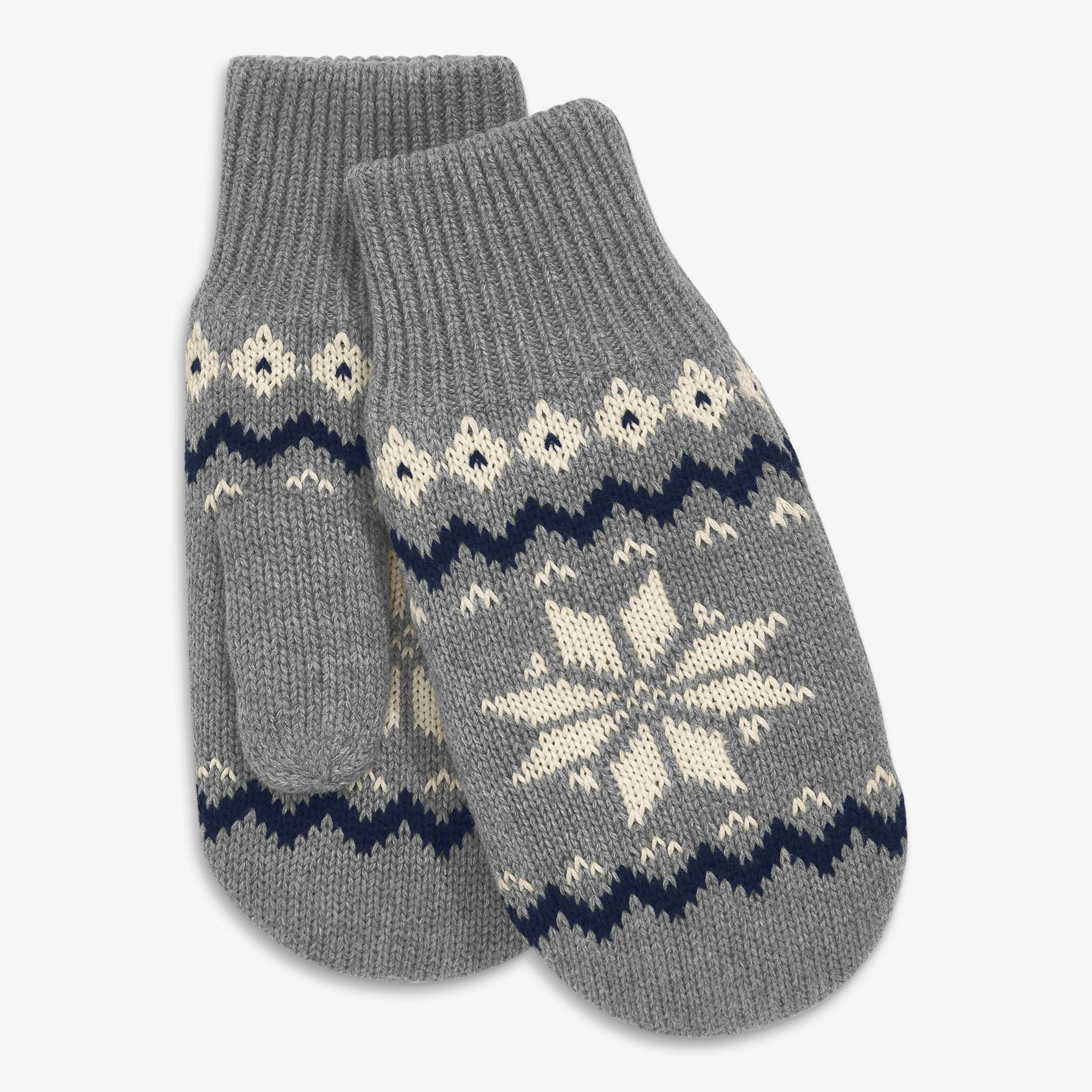Kids knit mittens in snowflake fair isle