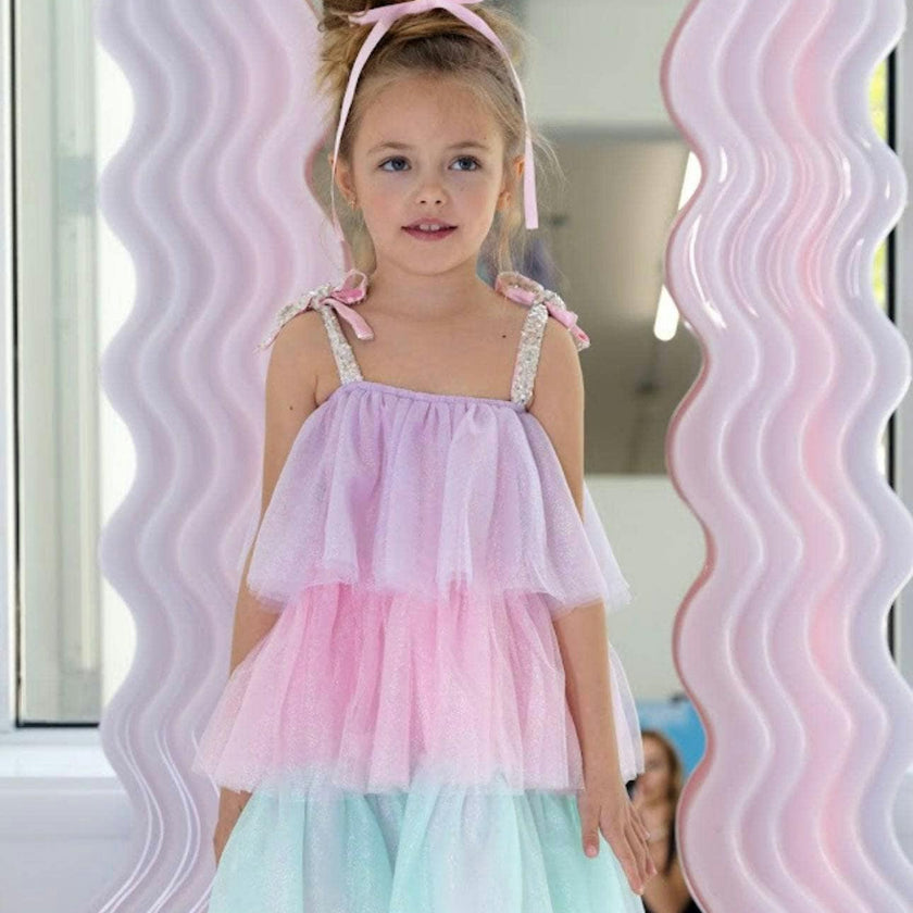 Sparkle Ombre Tie Shoulder Tired Dress