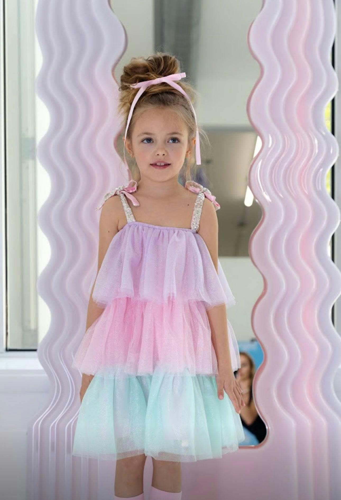 Sparkle Ombre Tie Shoulder Tired Dress