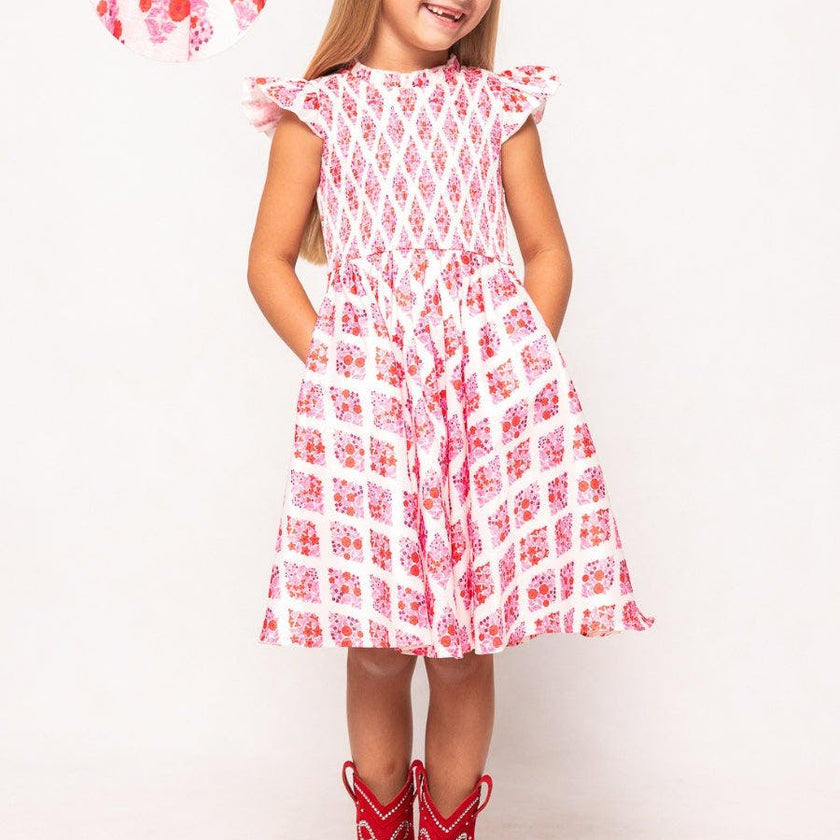 Mini Kylie Dress in Rouge Lattice Floral