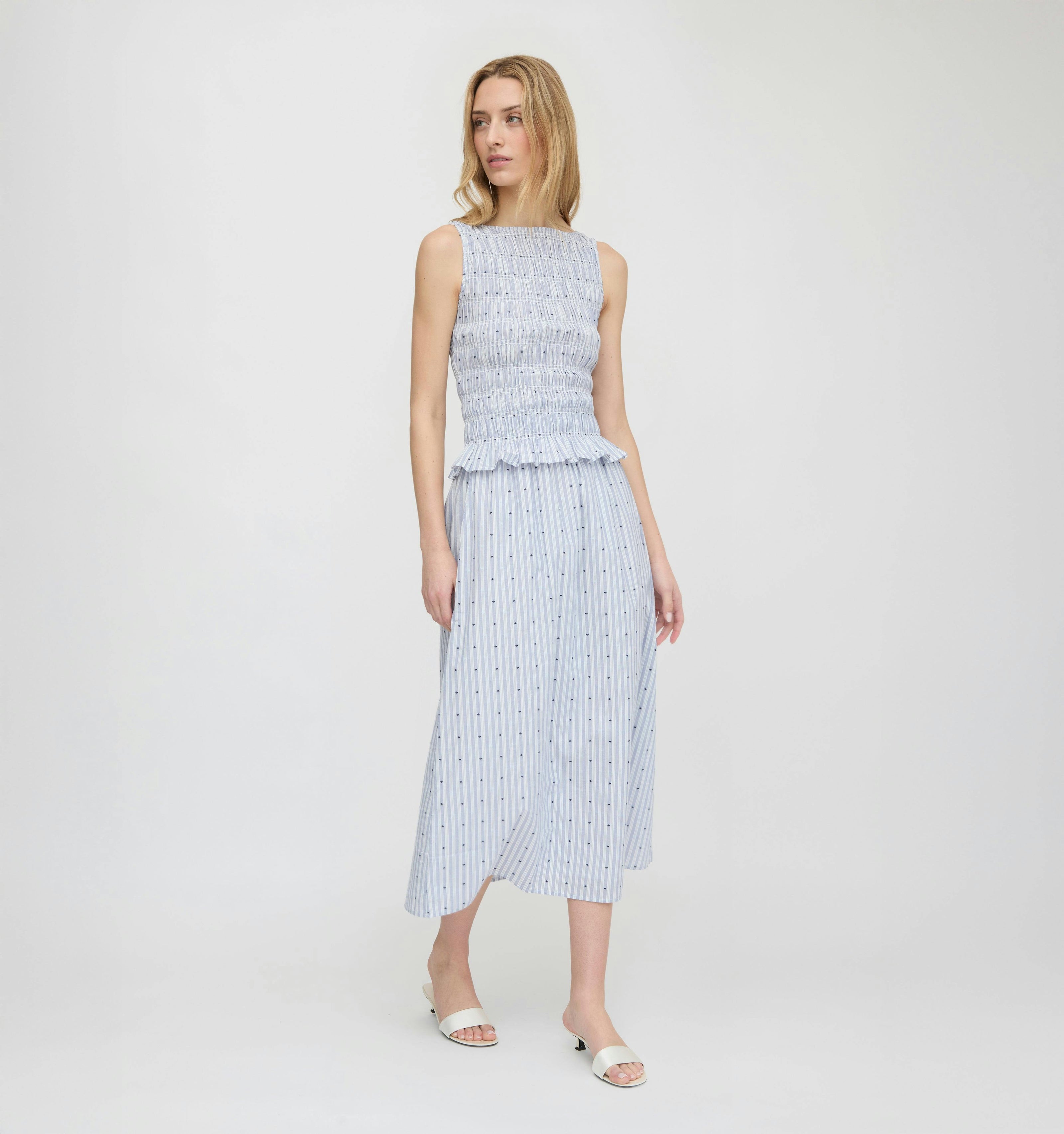 The Delphine Nap Skirt - Blue Swiss Dot
