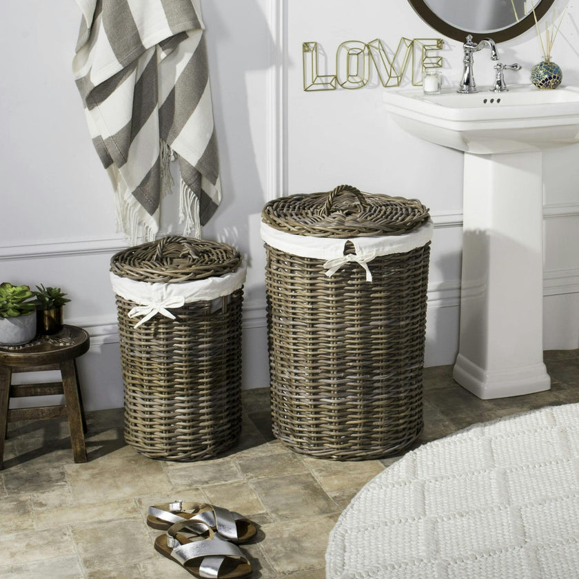 Set of 2 Millen Rattan Round Laundry Baskets
