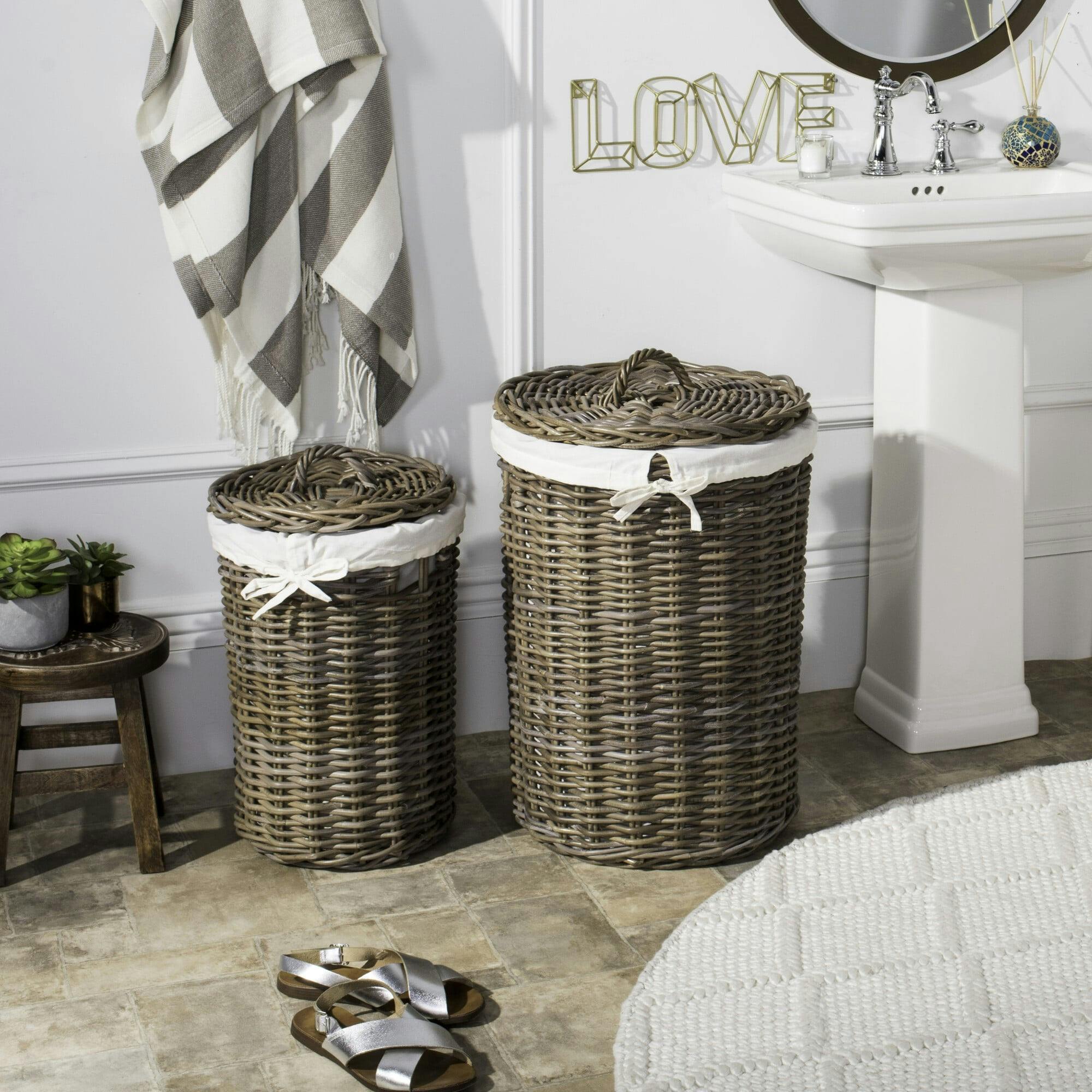 Set of 2 Millen Rattan Round Laundry Baskets