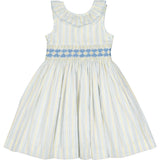 Capucine Blue Yellow Stripe Sleeveless Smocked Dress