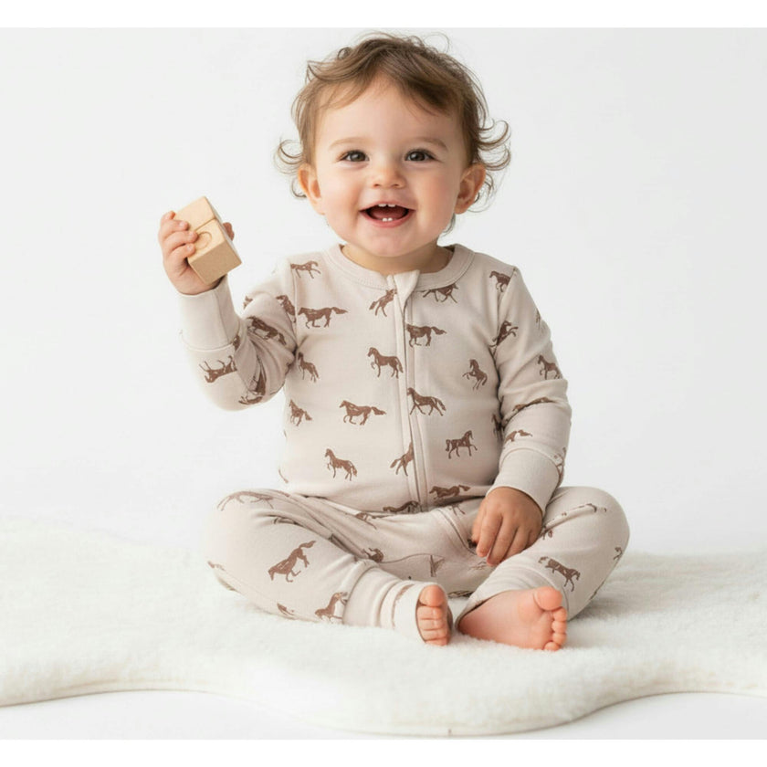 Organic 2-Way Zip Romper - Horses