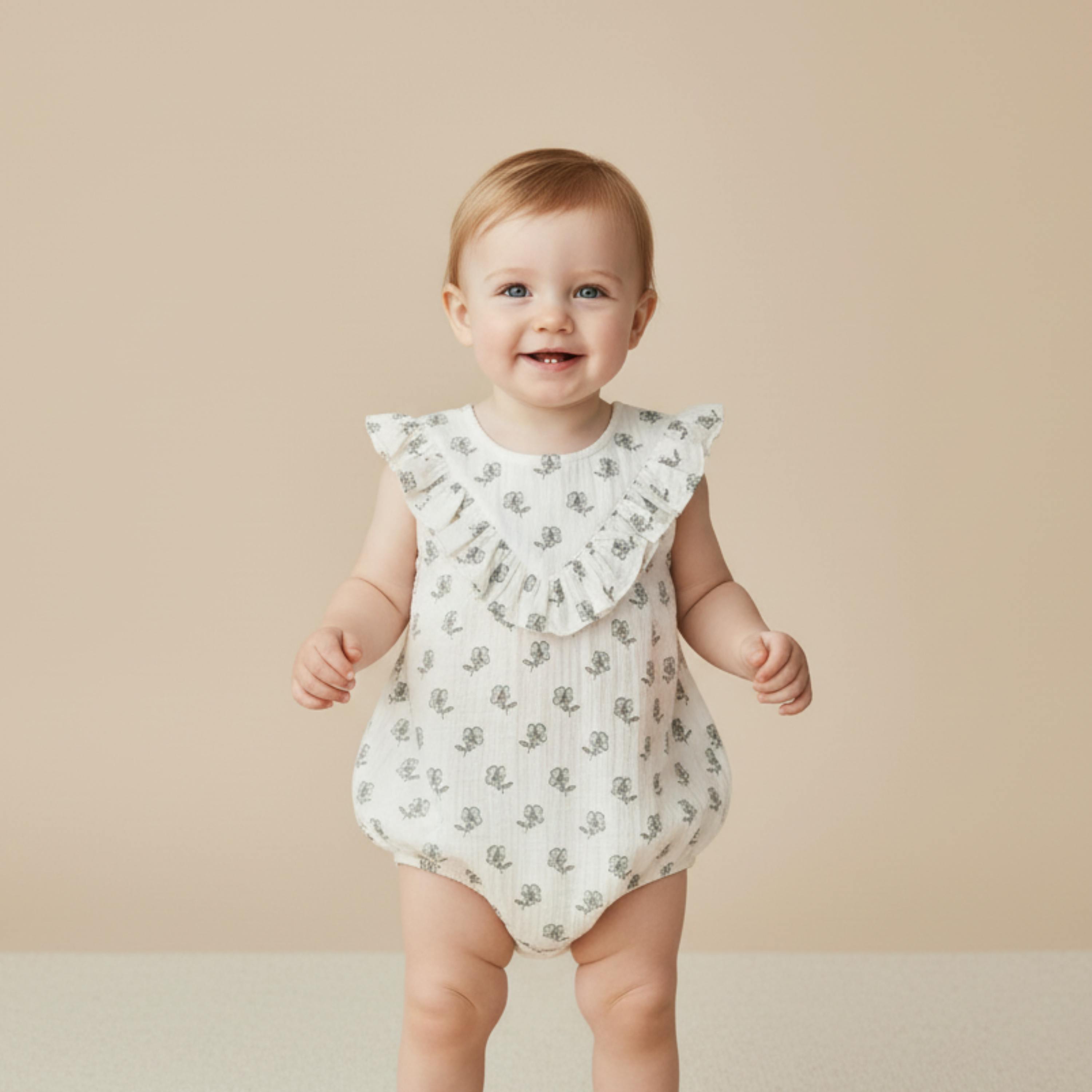 Organic Sleeveless Ruffle Bubble Romper - Poppy