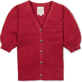 Organic Puff Sleeve Button Front Sweater, Red