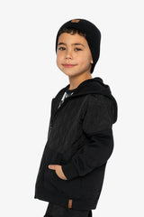 Full Zip Hooded Bi-Material Cardigan Black