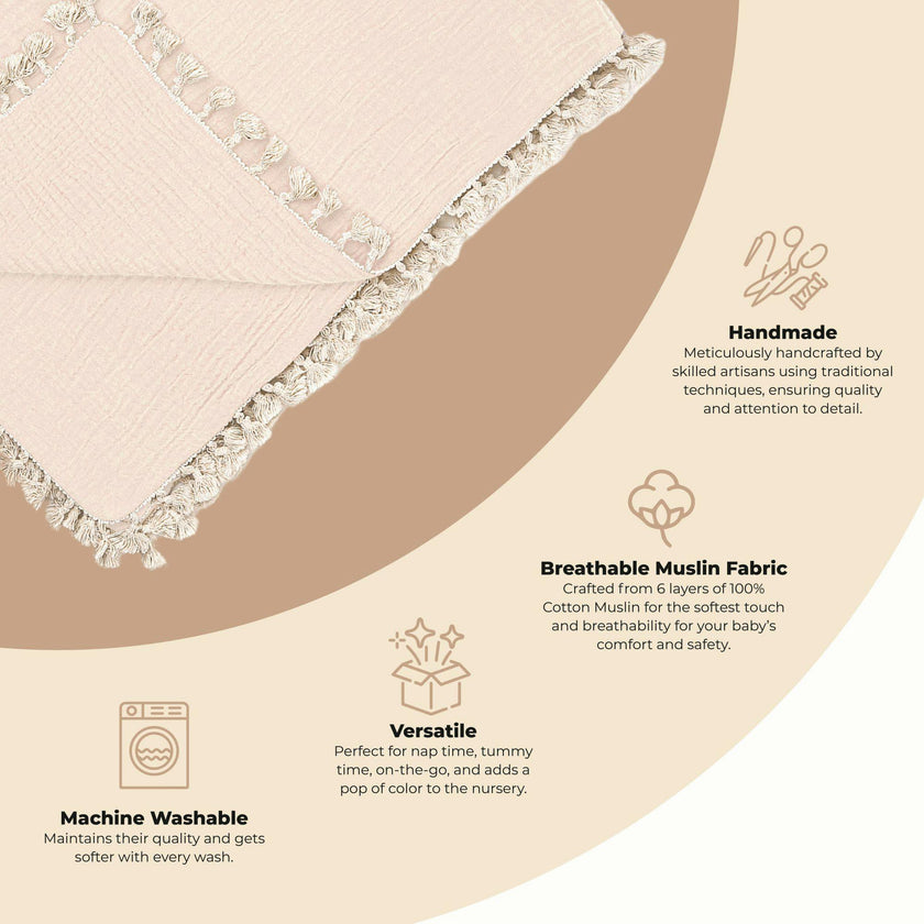 6-Layer Muslin Cotton Baby Blanket (Desert Pink)