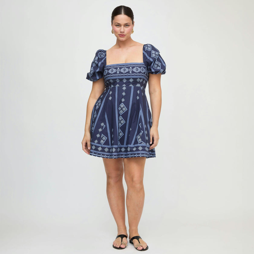 The Matilda Mini Dress - Navy Diamond Batik