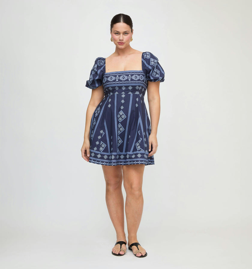 The Matilda Mini Dress - Navy Diamond Batik
