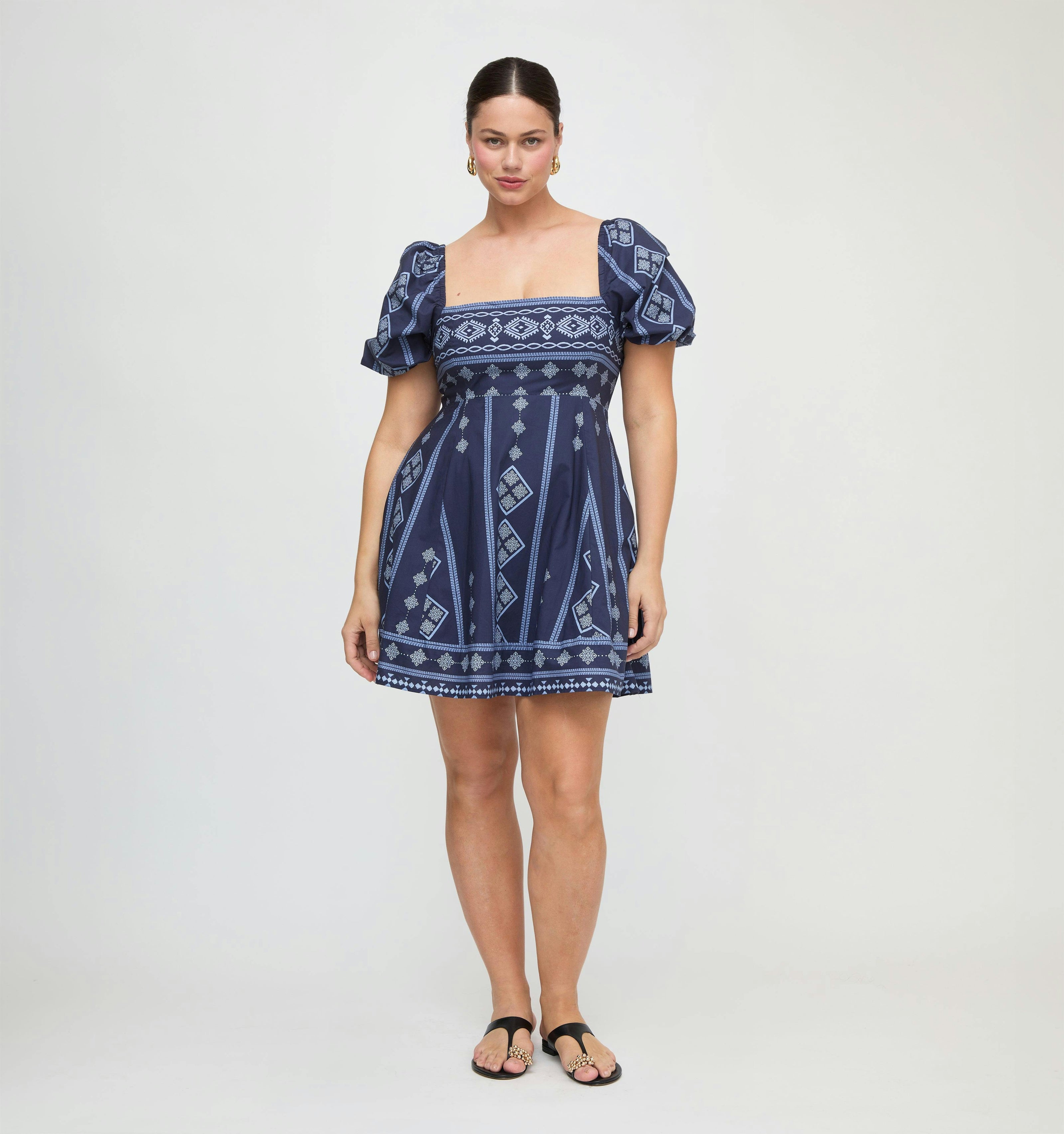 The Matilda Mini Dress - Navy Diamond Batik