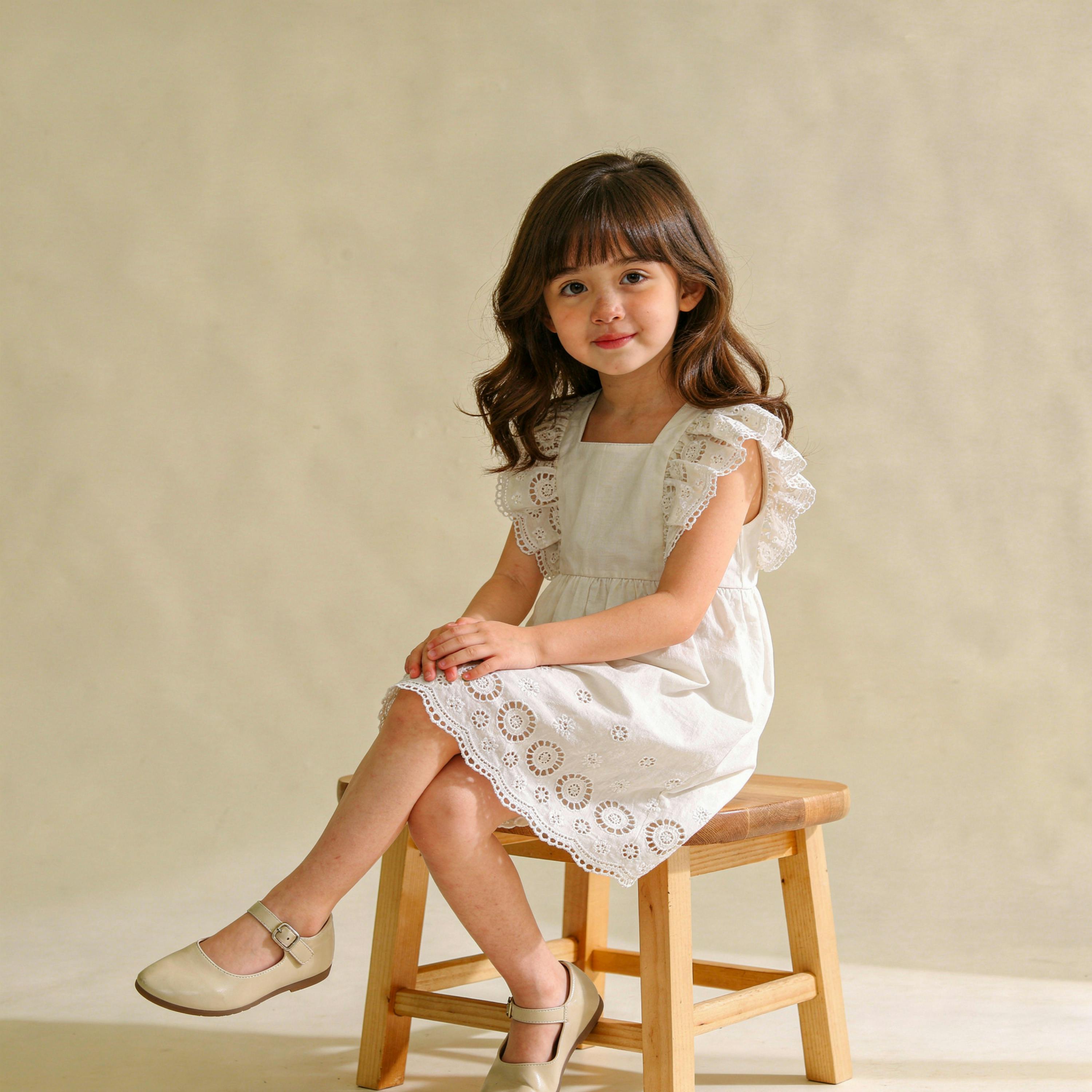 Organic Eyelet Flutter Dress - Ivory Eyelet