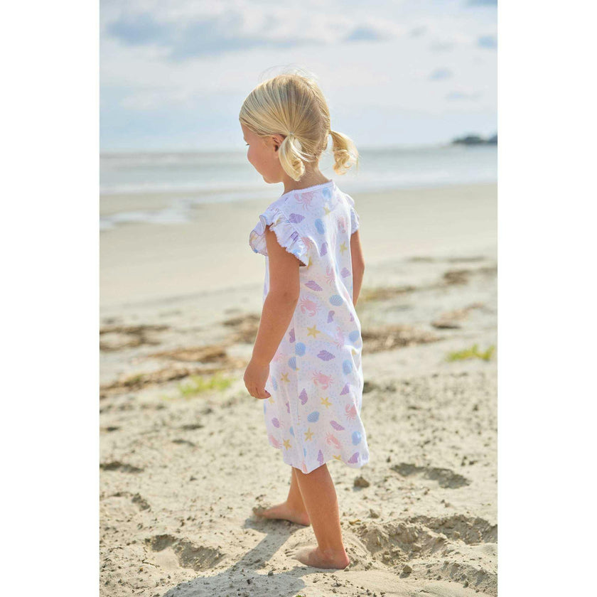 Printed Angel Sleeve Dress - Sea Shells
