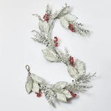Snow Covered Magnolia Leaf & Eucalyptus with Sugar Berry Iced Seed Pods Christmas Garland Holiday Table Runner