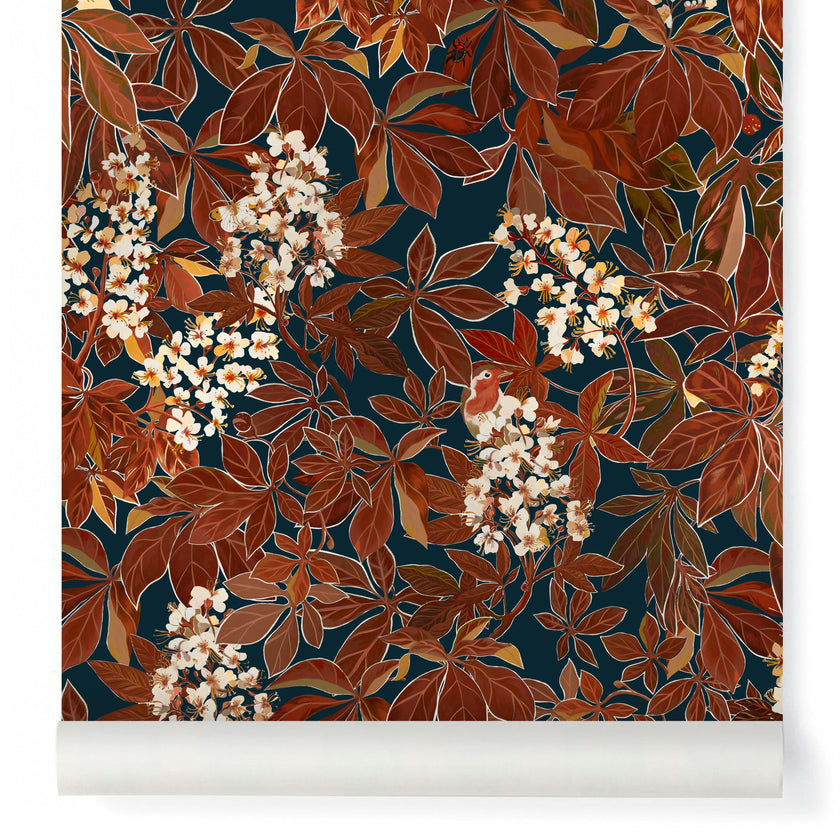 Papier peint MARRONNIERS coloris Sang de Boeuf