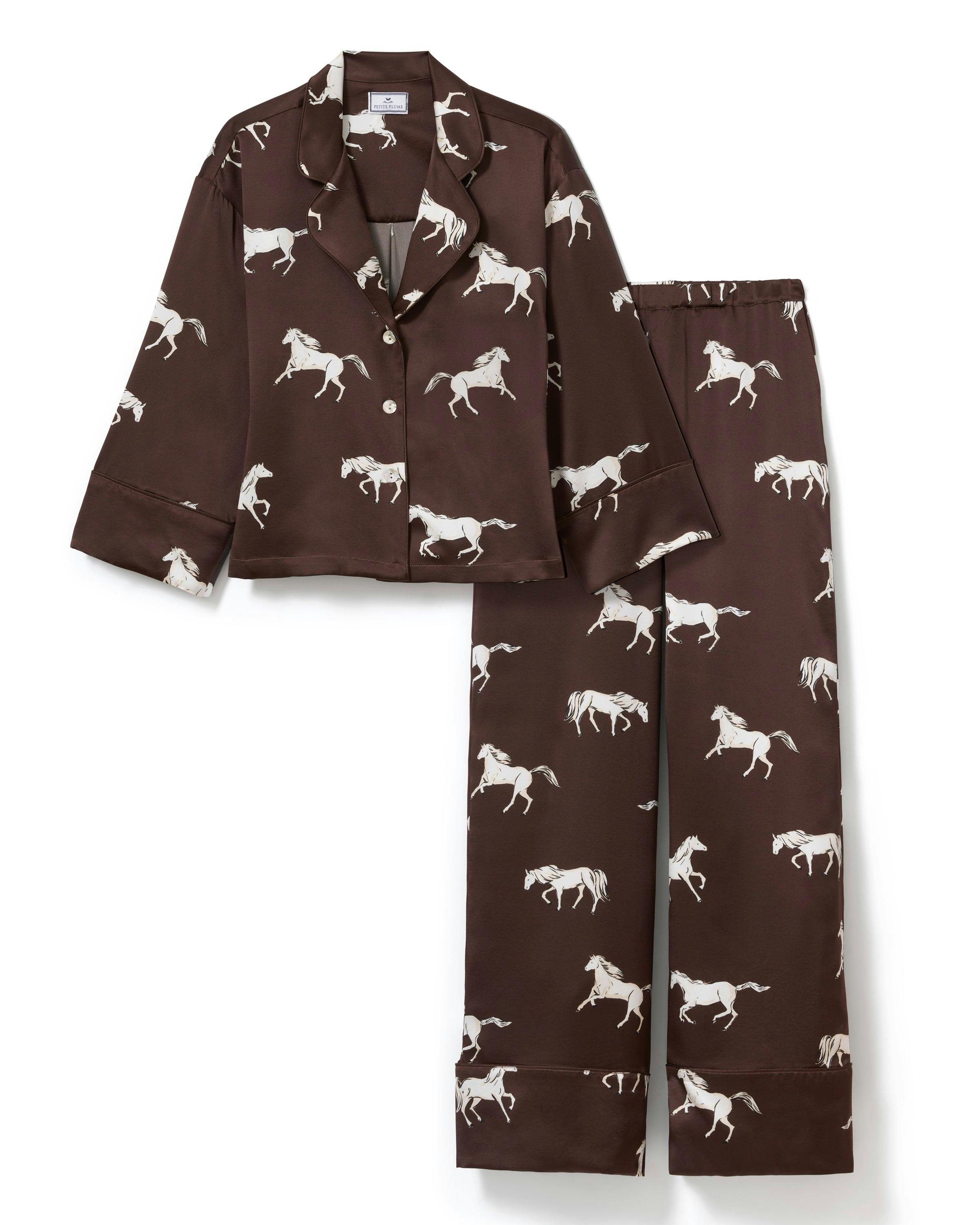 The Celine Silk Pajama Set in Highgrove Equestrian