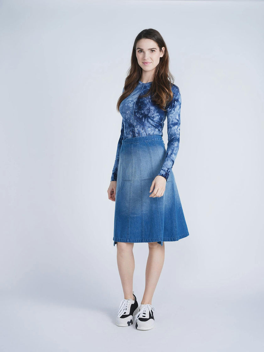 Denim Short Flared Adjustable Waist Skirt