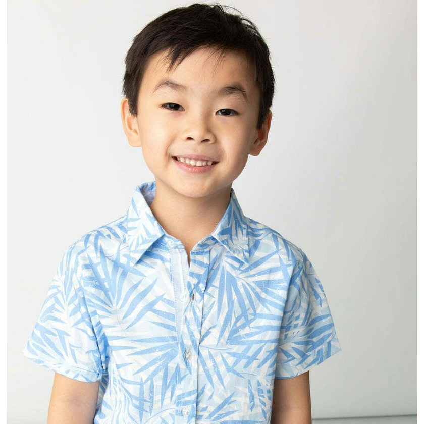 Tropical Palms Blue Shirt in Short Sleeves
