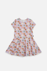 Short Sleeve Jersey Dress Purple Poodle Print