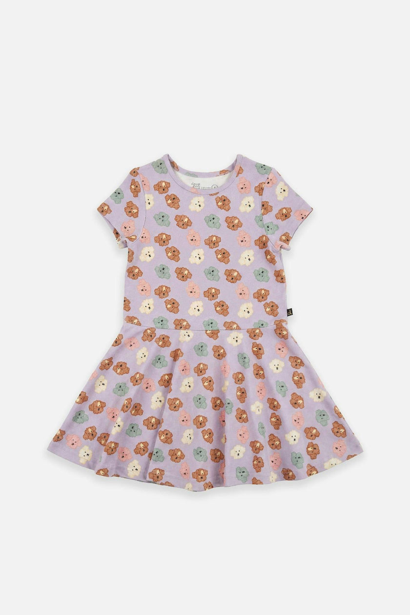 Short Sleeve Jersey Dress Purple Poodle Print