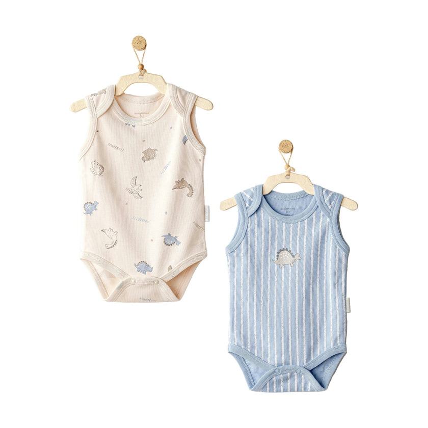 Beige and Blue Dino Bodysuits