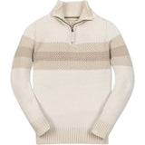 Organic Long Sleeve Half Zip Sweater with Engineered Stripe, Beige