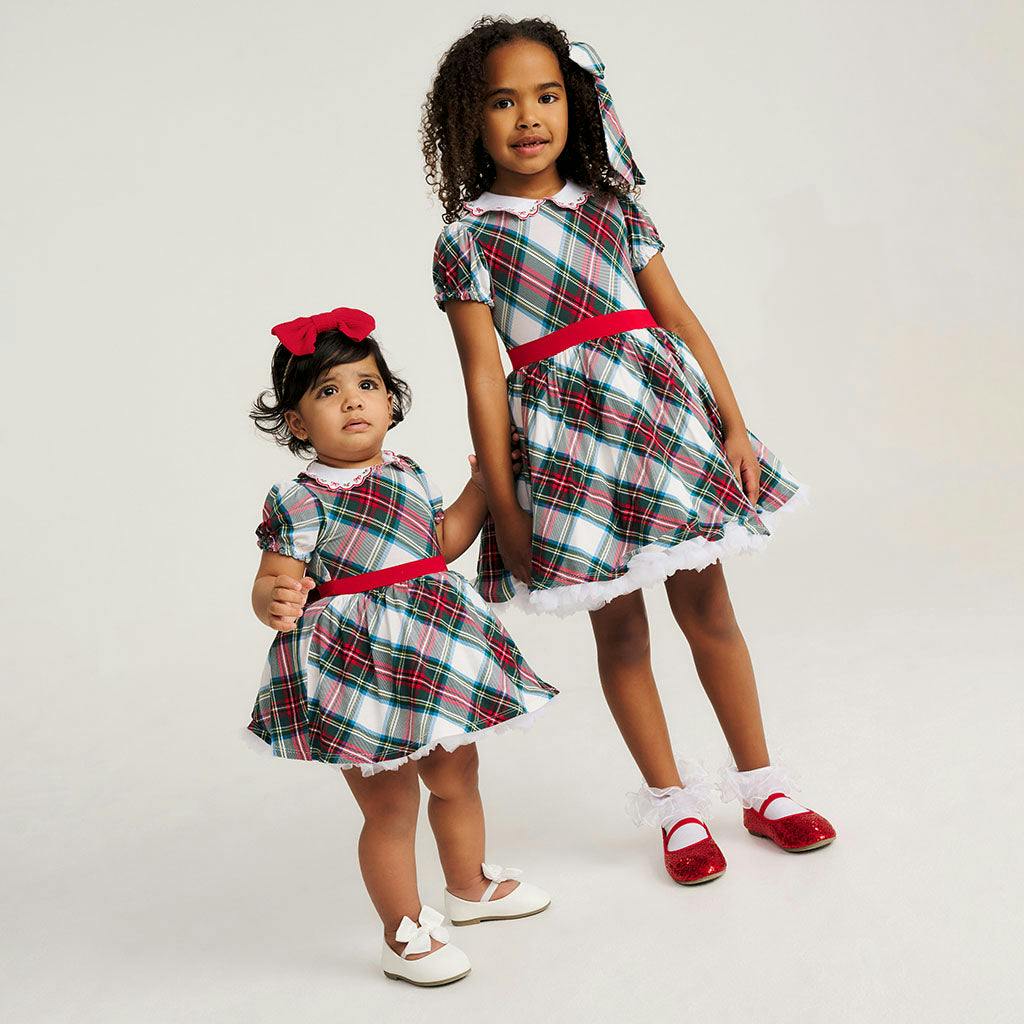 Portia Plaid Scallop Collar Petticoat Bodysuit Dress