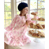 Triomphe 3/4 Sleeve Ruffled Toile Dress, Pink