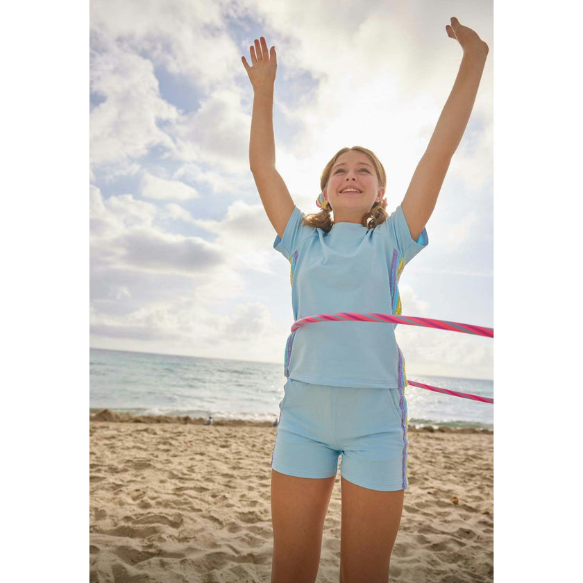 Blue Rainbow Stripe Short Set