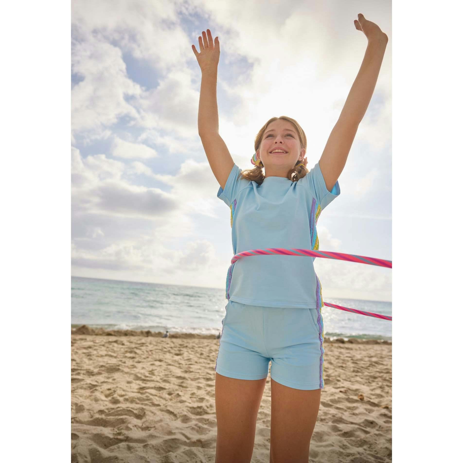 Blue Rainbow Stripe Short Set