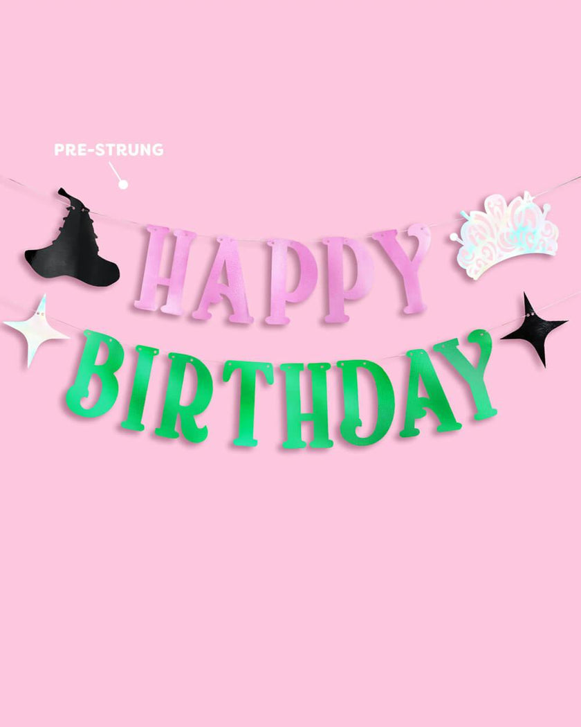 Birthday Witch Banner - pink + green foil banner