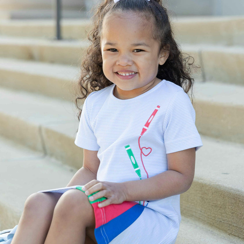 Stripe Knit Dress with Crayons