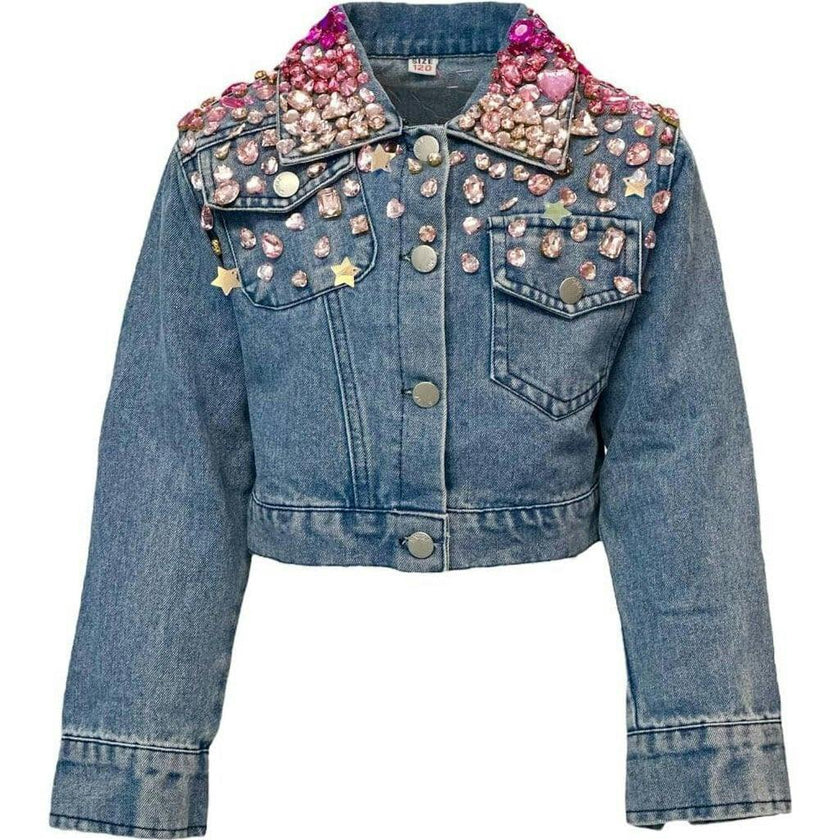Sparkle Queen Rhinestone Gem Denim Crop Jacket
