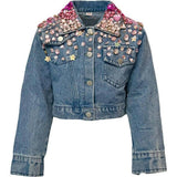 Sparkle Queen Rhinestone Gem Denim Crop Jacket