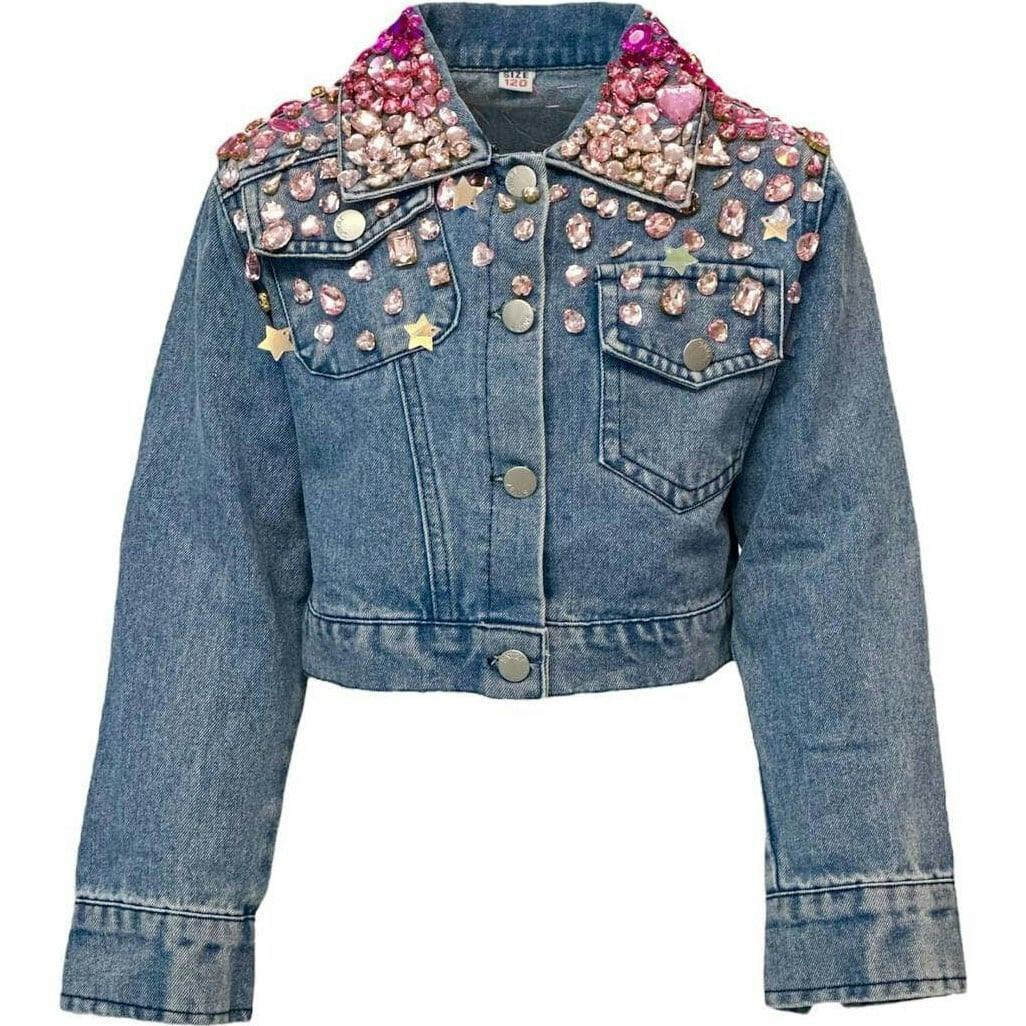 Sparkle Queen Rhinestone Gem Denim Crop Jacket