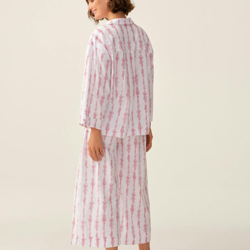 The Olivia Wide Leg Pima Pajama Set in Pink Mayfair Toile