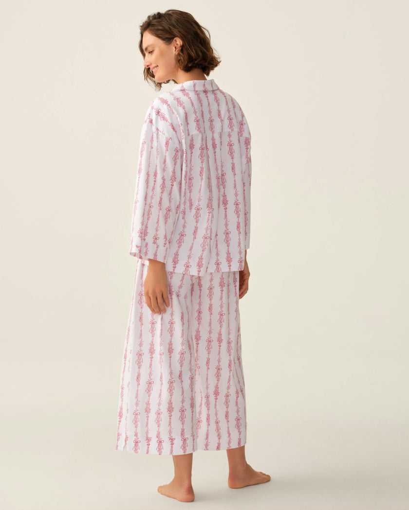 The Olivia Wide Leg Pima Pajama Set in Pink Mayfair Toile