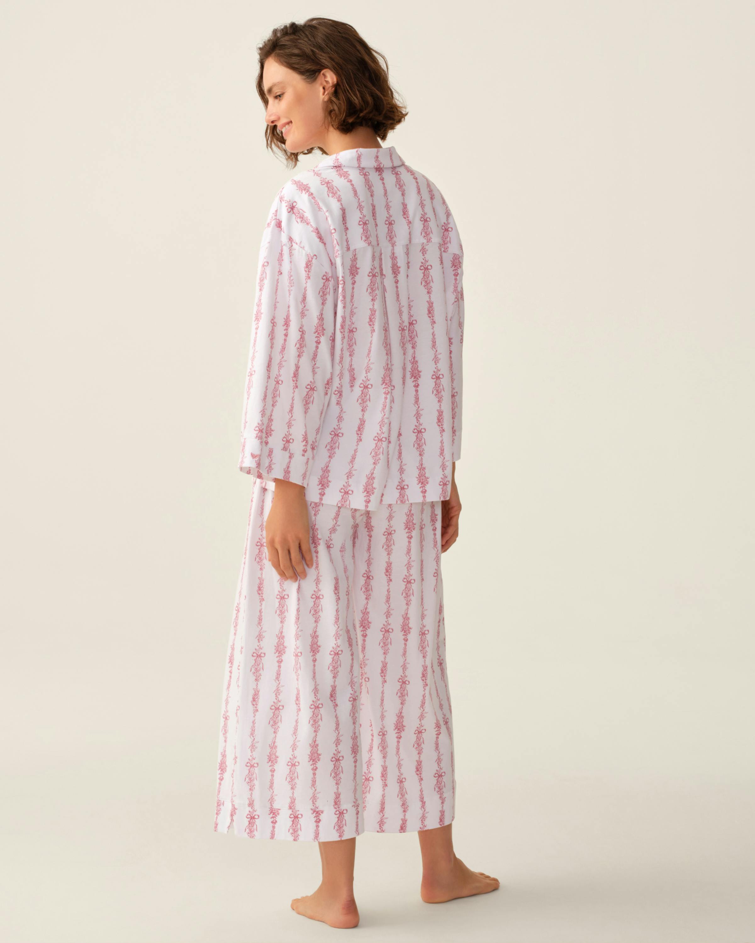 The Olivia Wide Leg Pima Pajama Set in Pink Mayfair Toile
