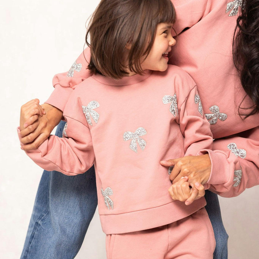 Mini Micah Crew Neck Sweatshirt in Pink & Bows