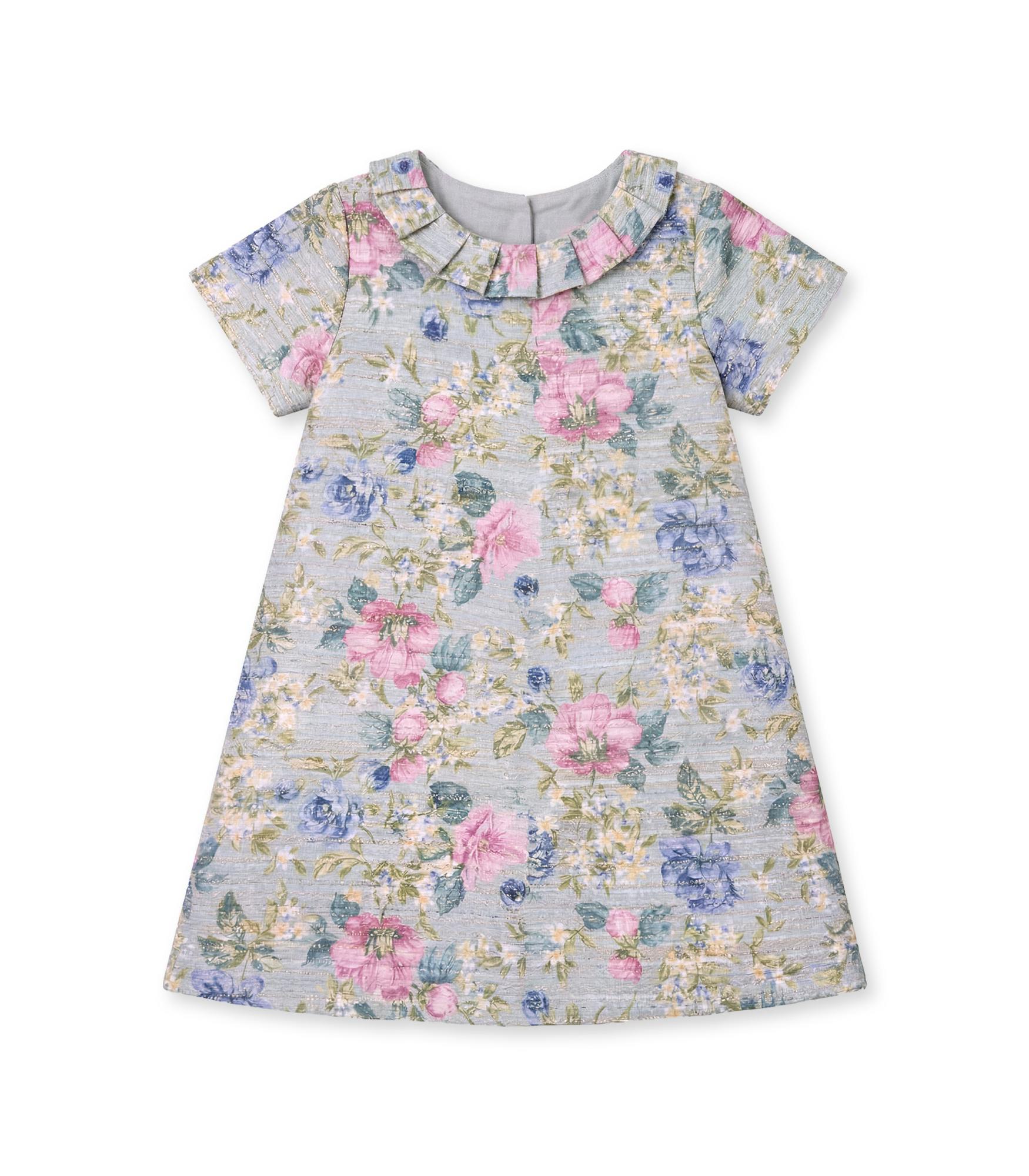 Emma Girl Dress Tweed, Green Pink Flower