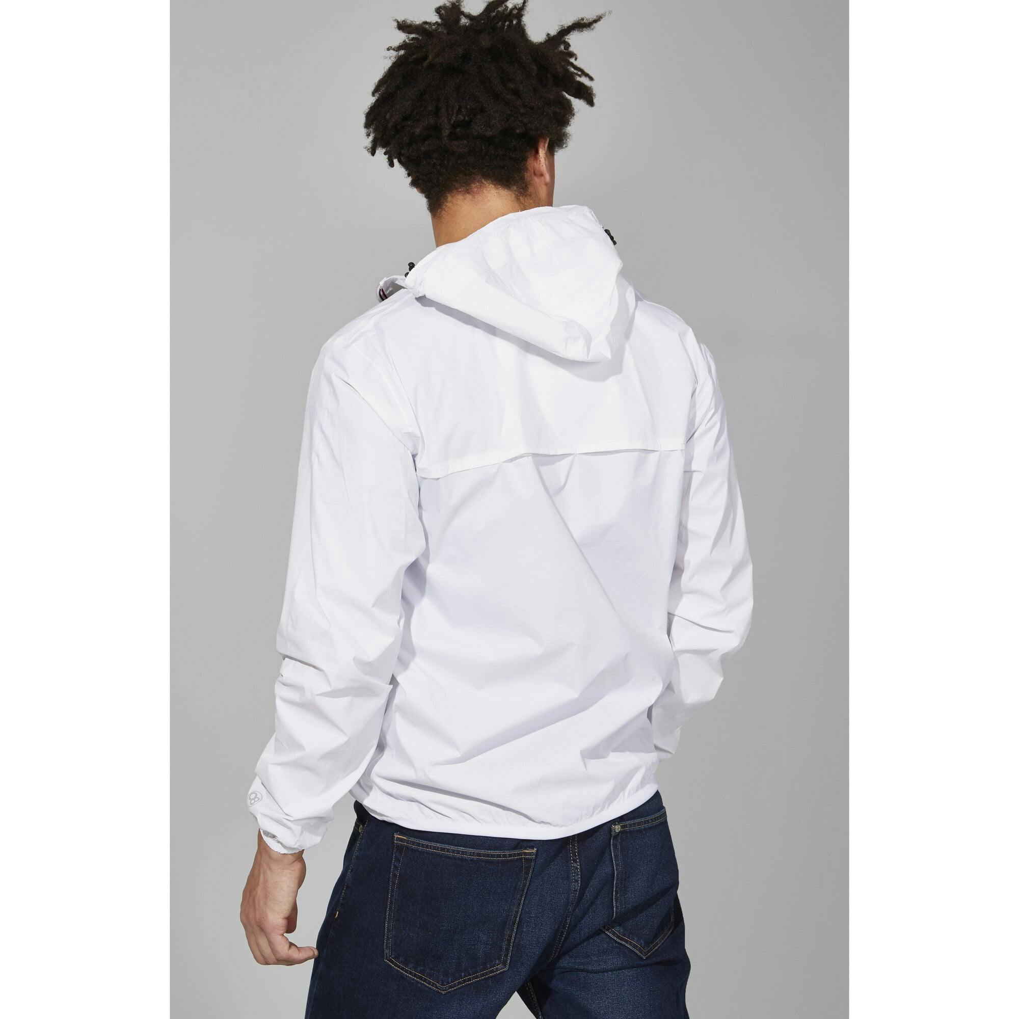 Navy full zip packable rain jacket and windbreaker
