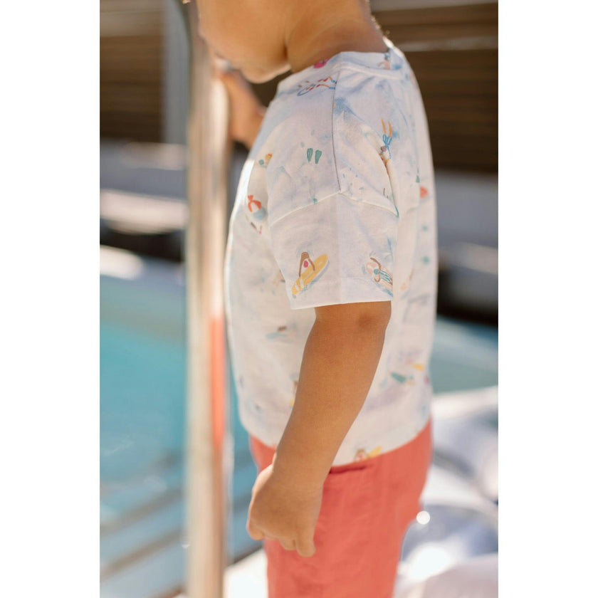 Crew Neck Dropped Shoulder T-Shirt, Multi