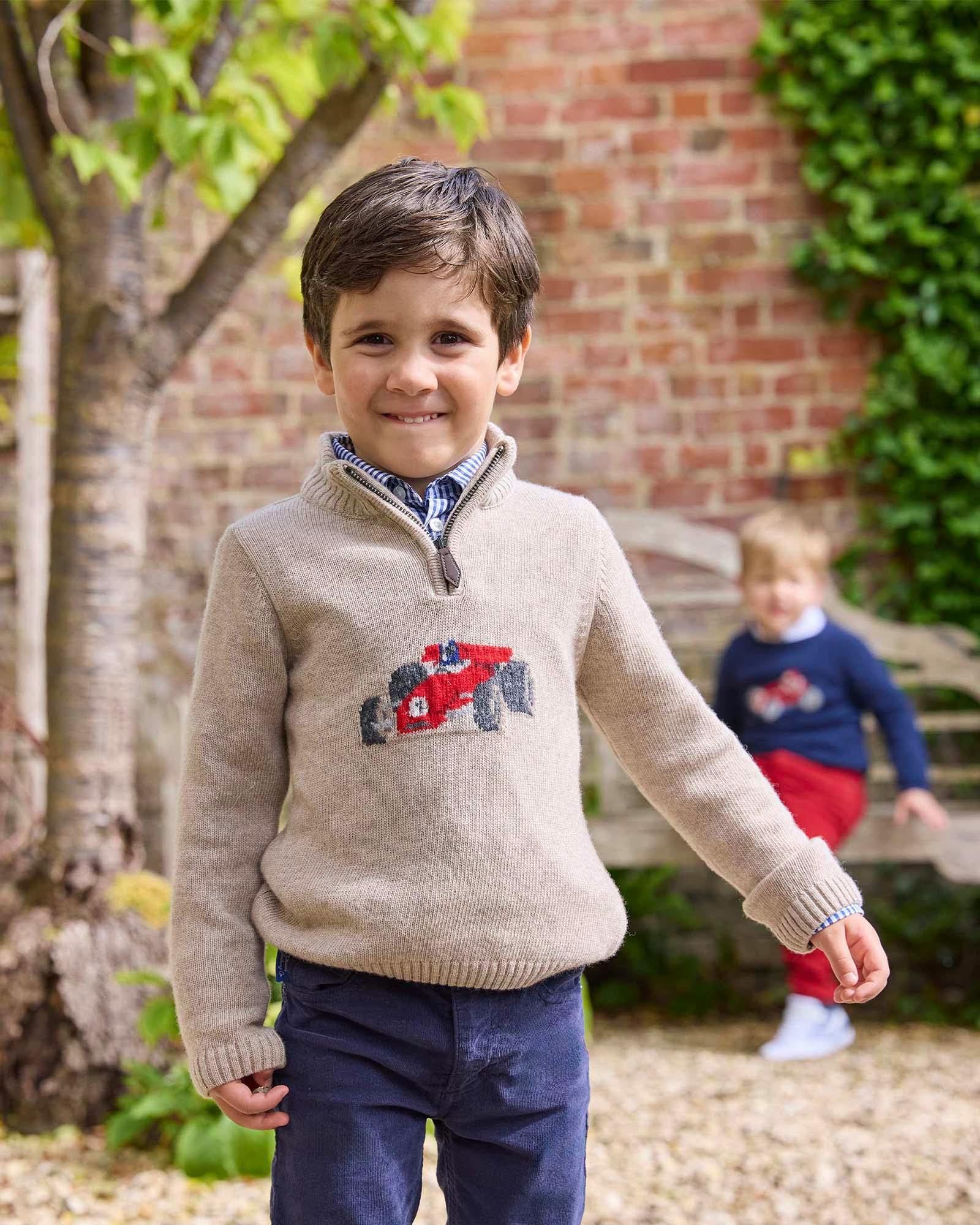 Charles Car Half Zip Sweater in Oatmeal