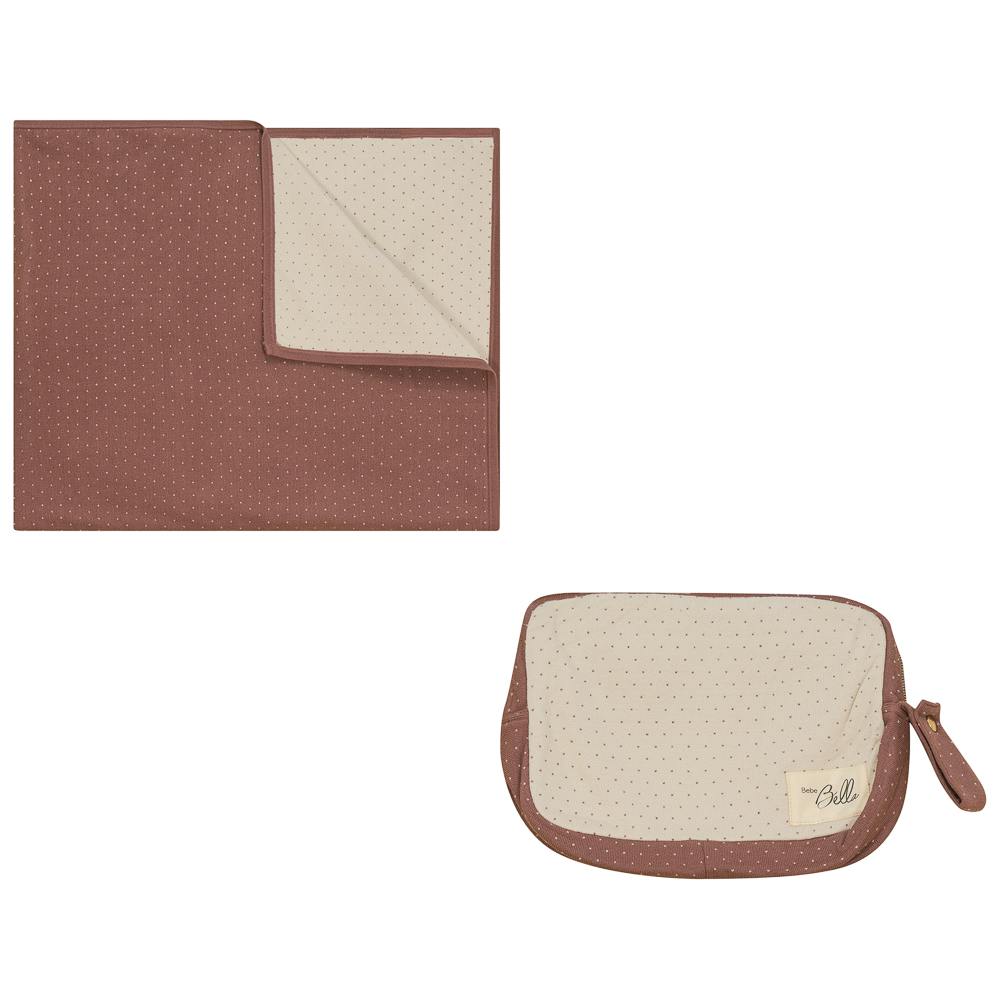 Knitted Blanket with Pouch Mink/Dark Almond