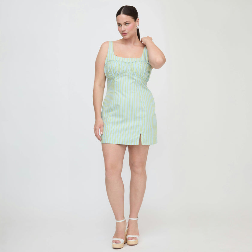 The Eviana Dress - Blue/Green Stripe