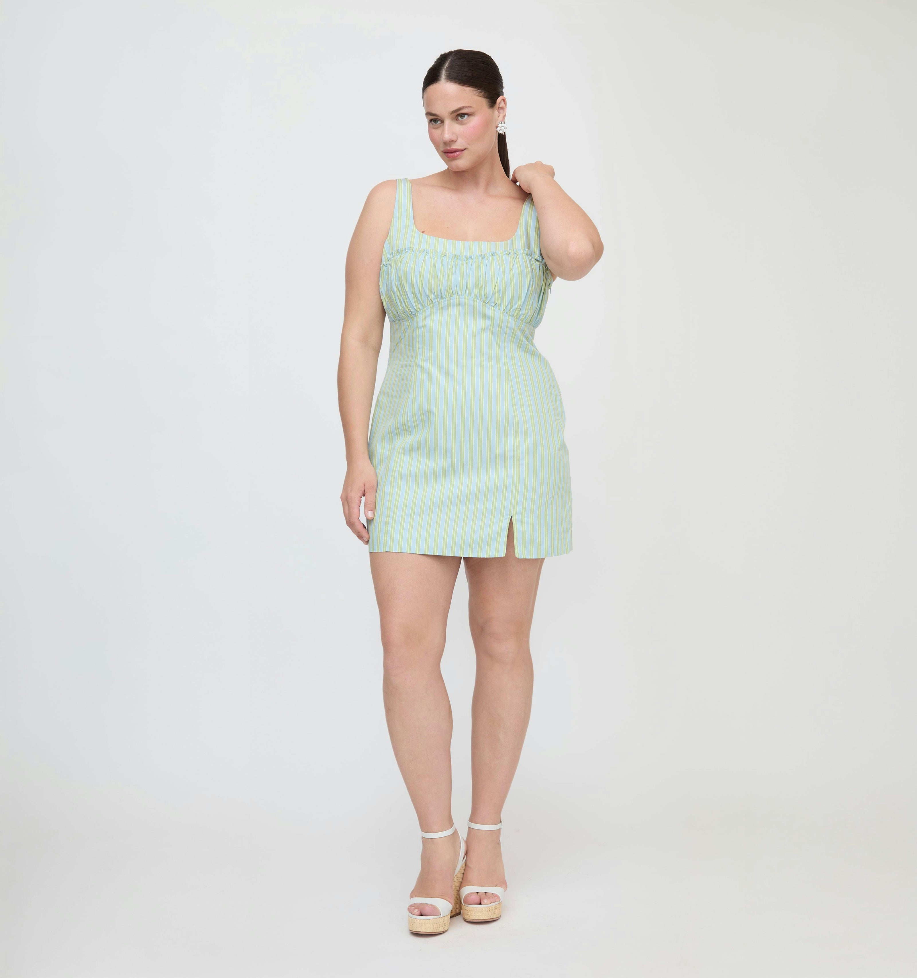 The Eviana Dress - Blue/Green Stripe