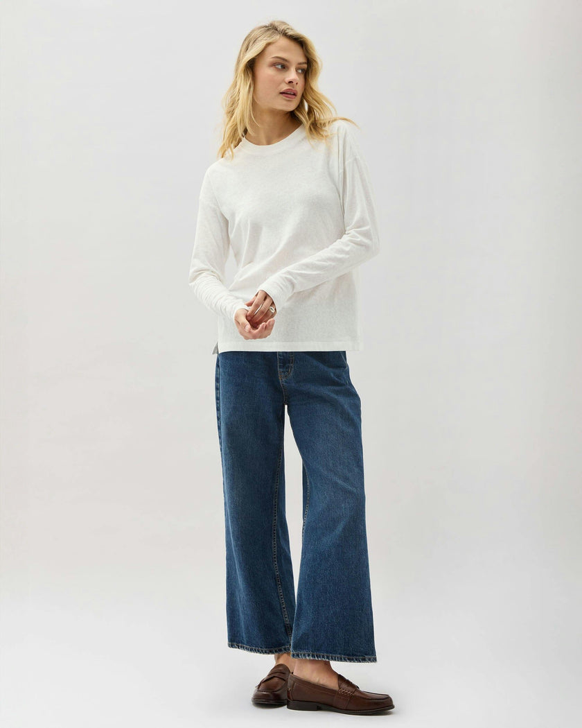 Womens Vintage Jersey Long Sleeve Tee - Recycled Cotton Jersey - White