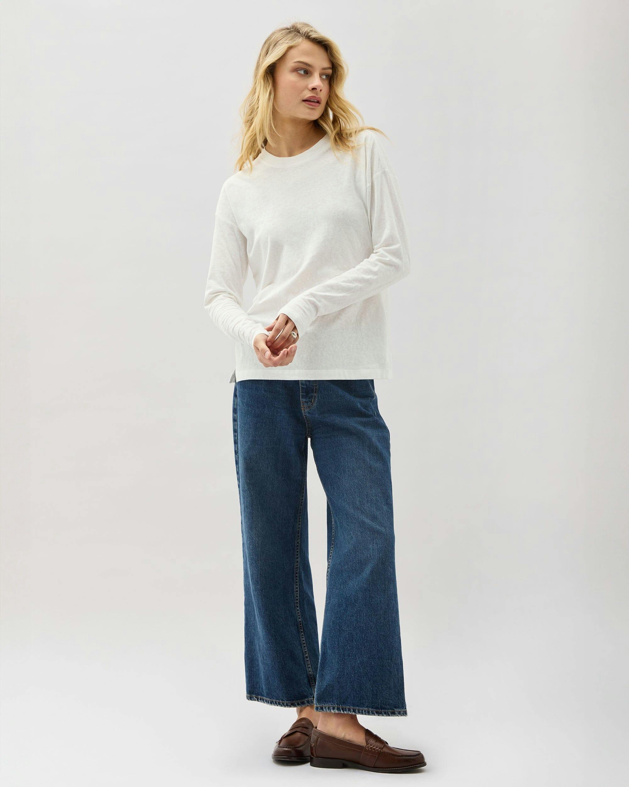 Womens Vintage Jersey Long Sleeve Tee - Recycled Cotton Jersey - White