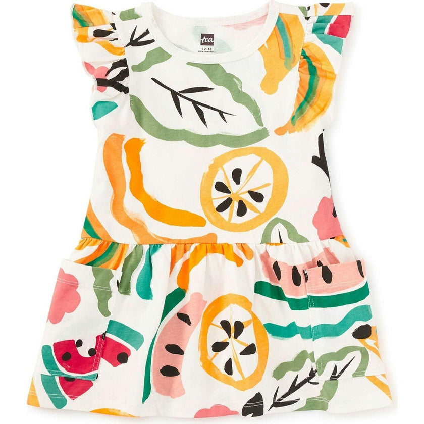 Flutter Sleeve Pocket Dress, Yellow
